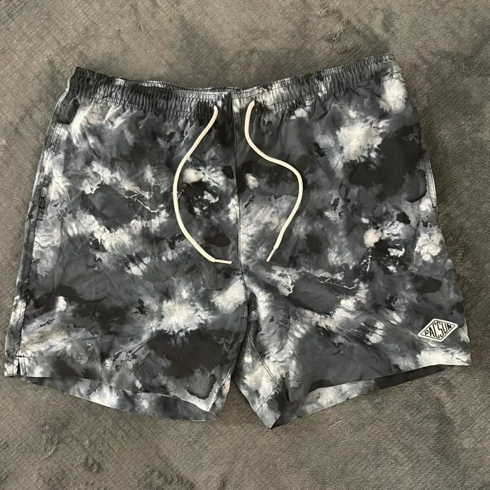 PACSUN Gray and Black Tie-Dye Swim Shorts